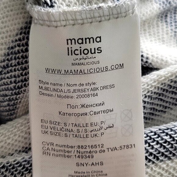 Mama Licious Maternity Blue Gray Long Sleeve Striped Crew Neck Mini Dress size S - Picture 10 of 12